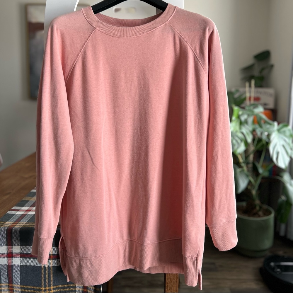 Eddie Bauer Pullover Sweatshirt Long Line Top Crewneck Rose Pink Soft Wo…